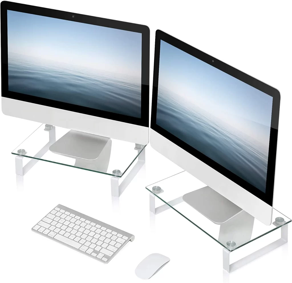 5. FITUEYES Clear Computer Monitor Riser Save Space Desktop Stand for Xbox One/Component/Flat Screen TV